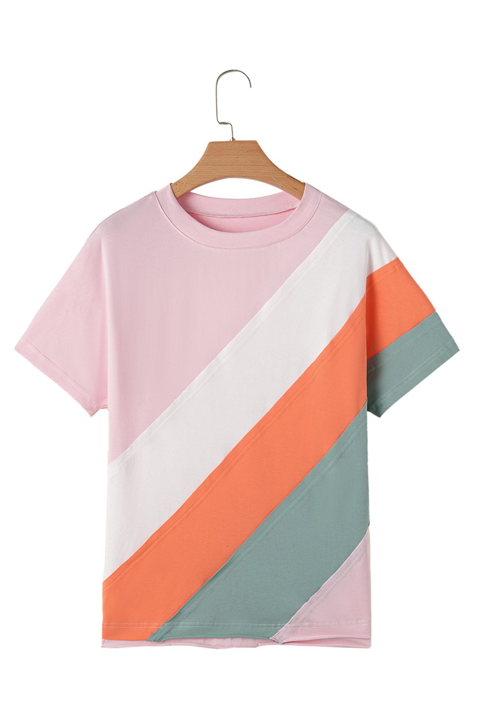 Color Block Round Neck Short Sleeve T-Shirt - Trendy & Comfy