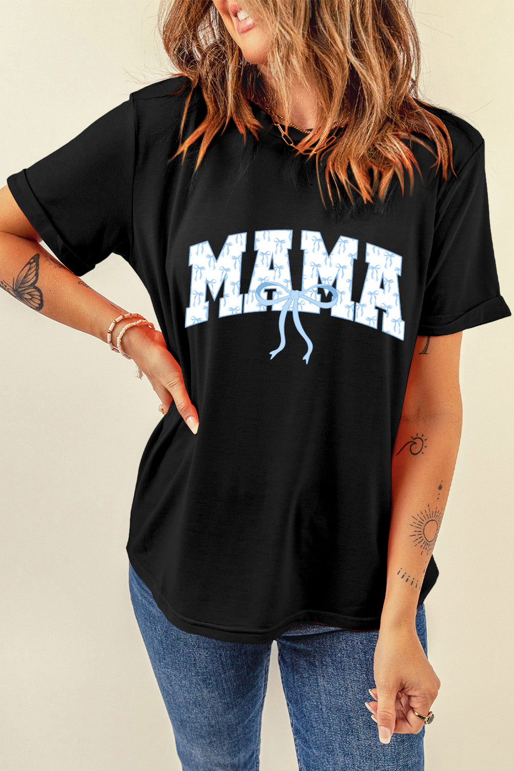 Bow MAMA Graphic Tee - Cute & Comfy Mom Life Shirt Black