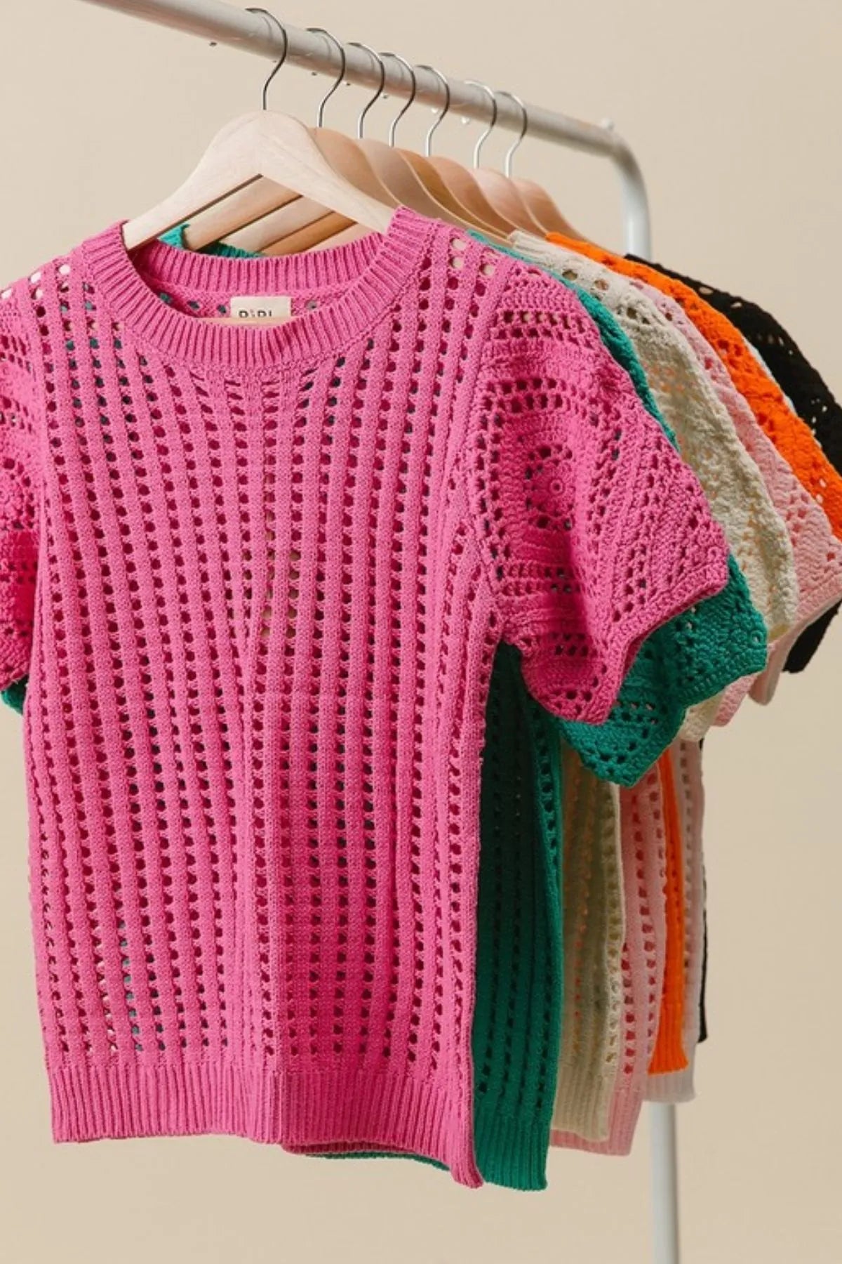 BiBi Puff Sleeve Crochet Knit Beach Cover-Up