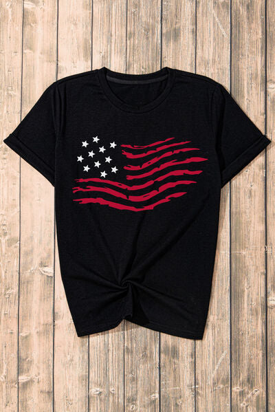 US Flag Round Neck Short Sleeve T-Shirt - Patriotic & Stylish