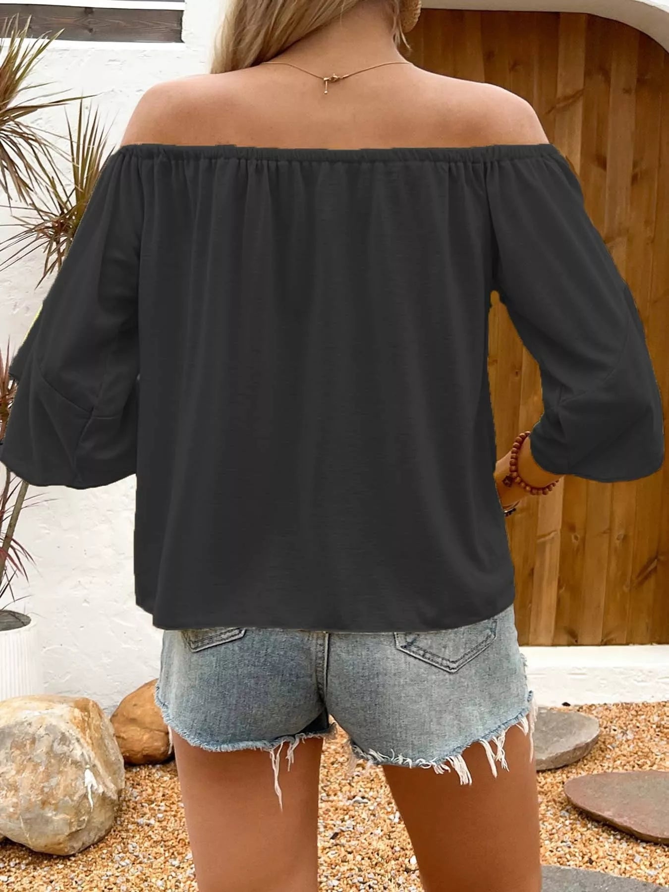 Off-Shoulder Tie-Front Casual T-Shirt