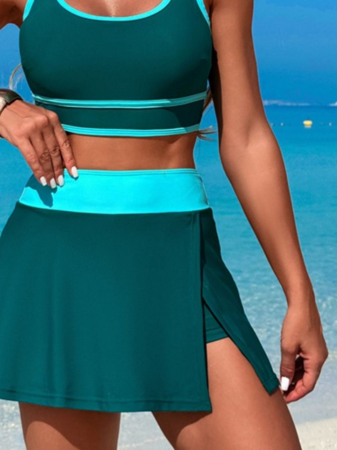 Scoop Neck Swim Set with Skort - Stylish & Comfortable