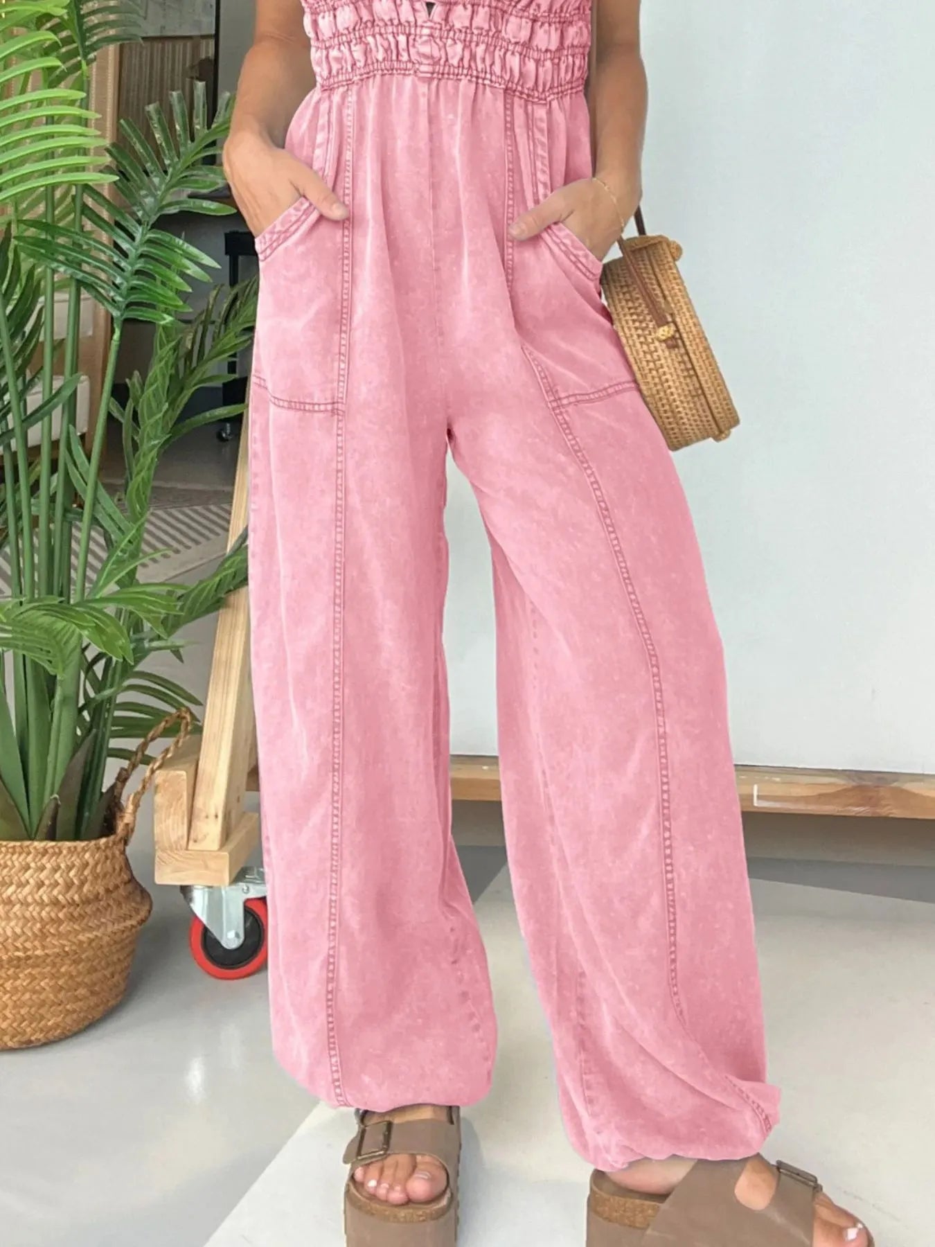 Full Size Wide-Leg Spaghetti Strap Jumpsuit – Plus Size