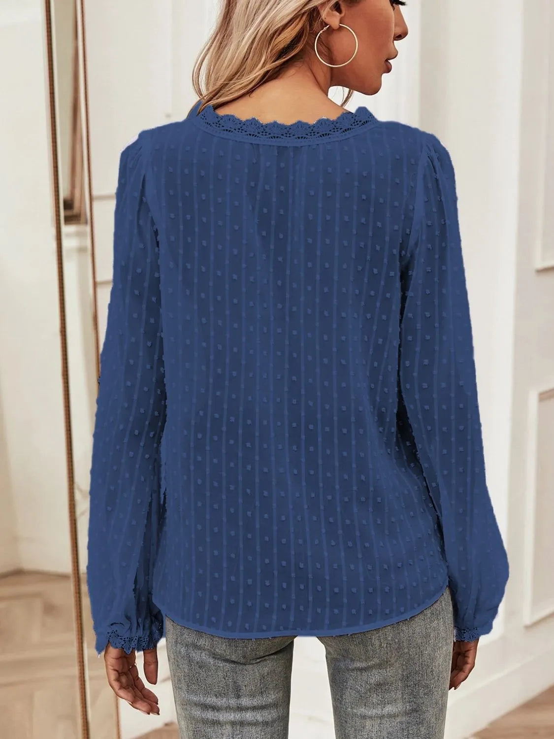 Swiss Dot Lace V-Neck Blouse - Elegant & Stylish