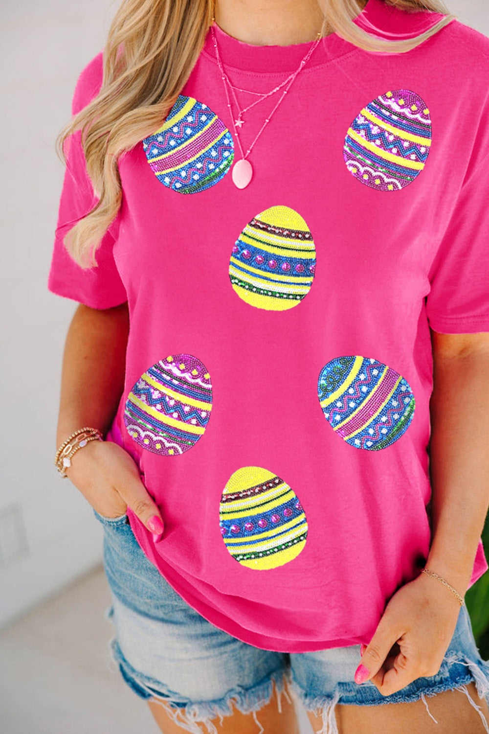 Sequin Easter Egg Short Sleeve T-Shirt - Festive & Stylish