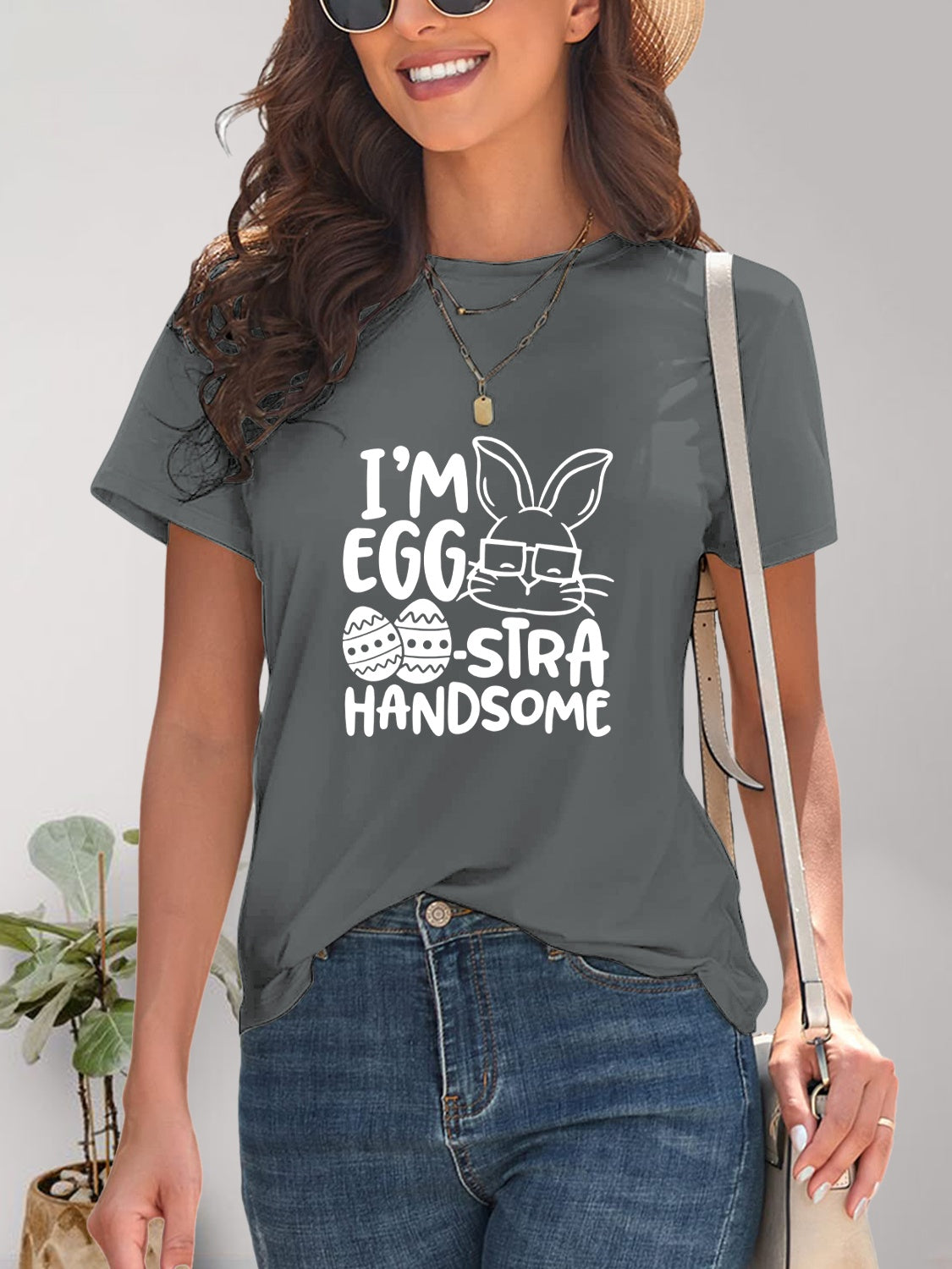 Graphic Round Neck T-Shirt - Stylish & Comfortable Dark Gray