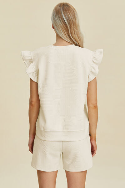 Textured Ruffle Sleeve Top & Shorts Set - Chic & Comfy