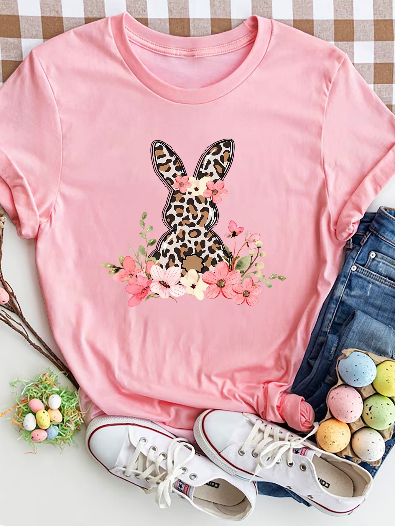 Rabbit Round Neck T-Shirt - Cute & Casual Print Tee