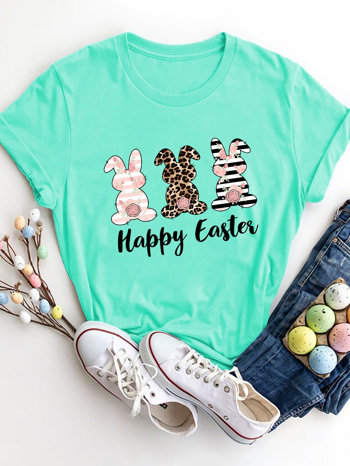 Festive HAPPY EASTER T-Shirt - Soft & Stylish Aqua
