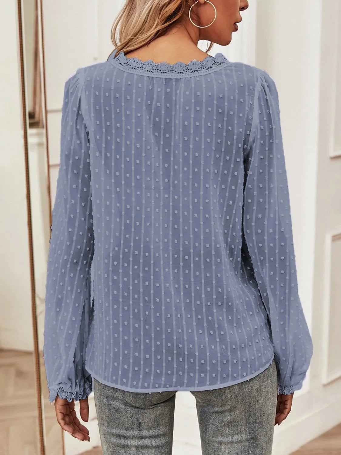 Swiss Dot Lace V-Neck Blouse - Elegant & Stylish