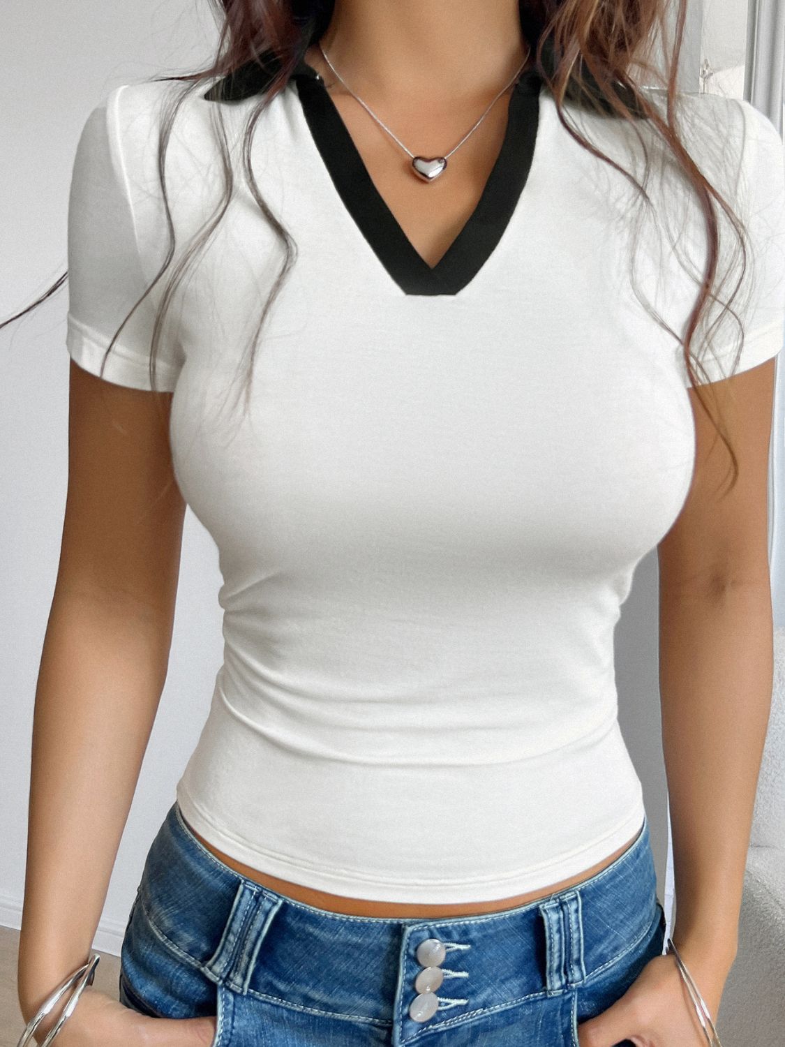 Devine Contrast Trim Johnny Collar Short Sleeve Tee