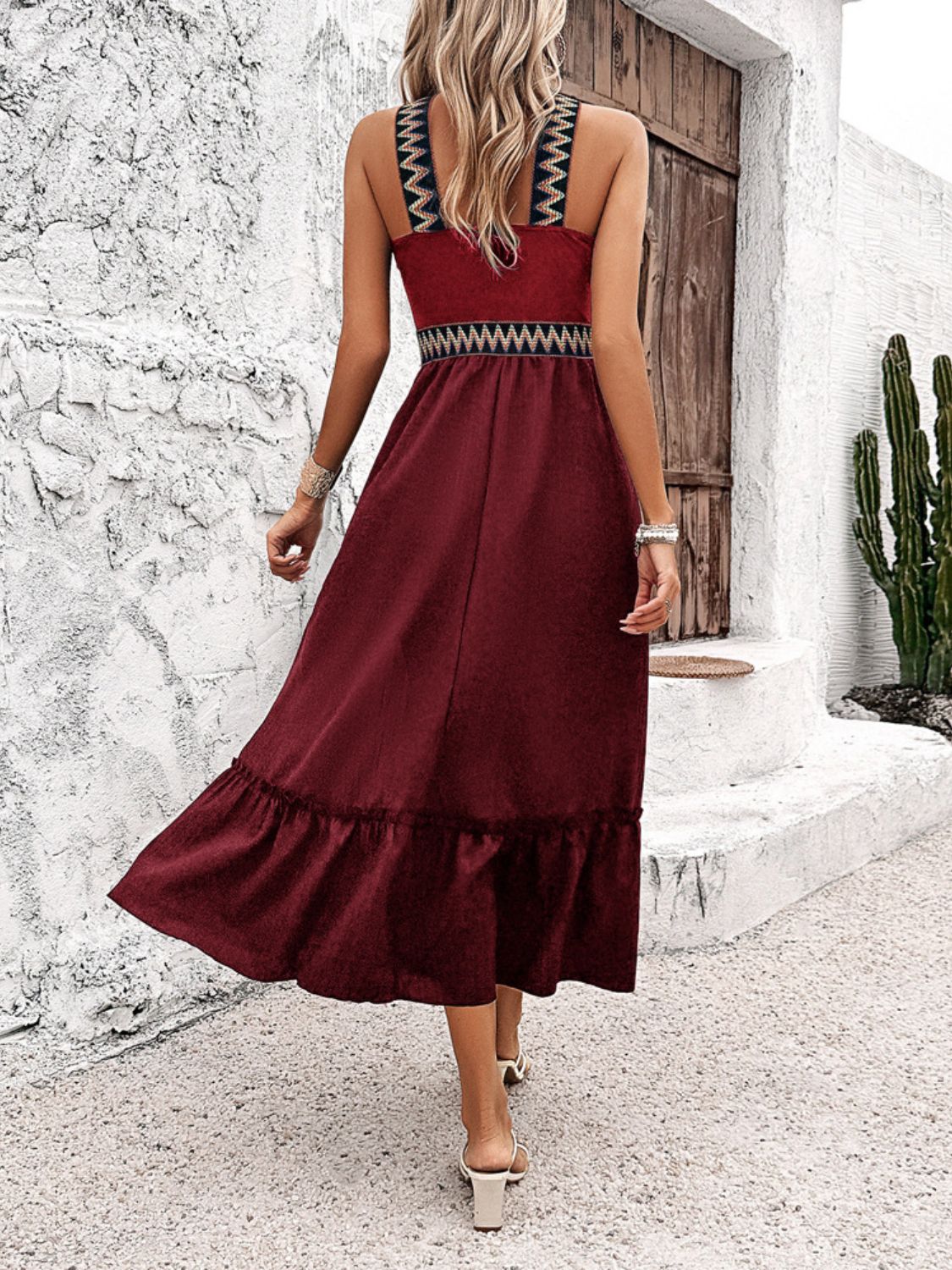 Devine Ruffled Slit Sleeveless Midi Dress - Elegant & Chic