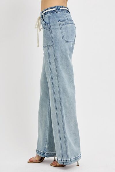 RISEN Full-Size Straight Leg Jeans with Functional Pockets