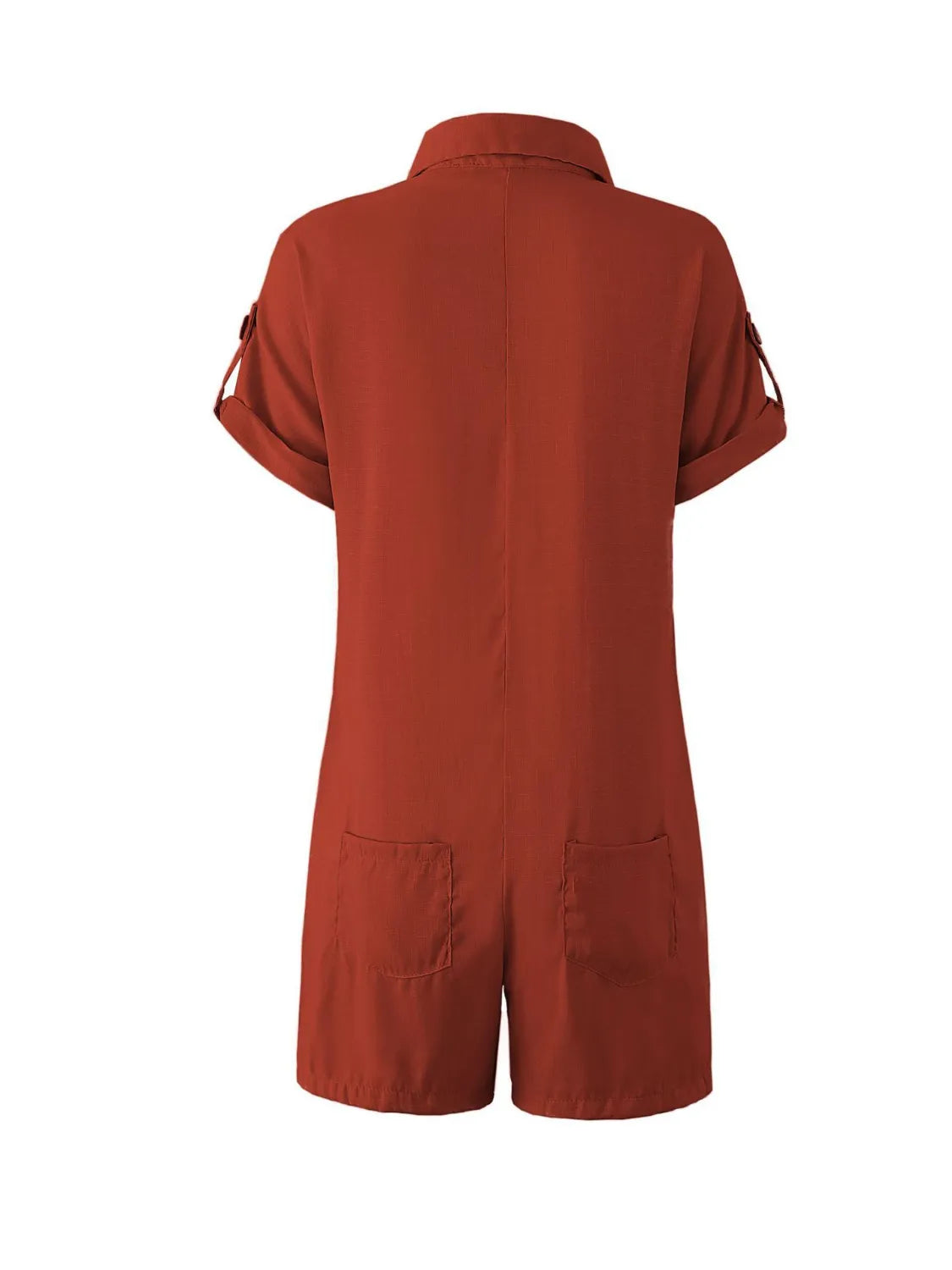 Button-Front Pocketed Short Sleeve Romper