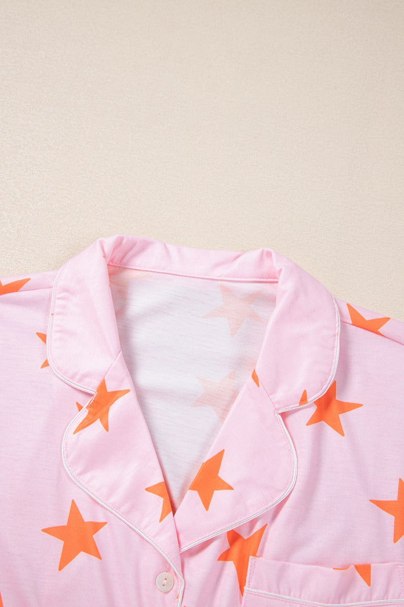 Star Print Short Sleeve Shirt & Shorts Set - Trendy & Comfy
