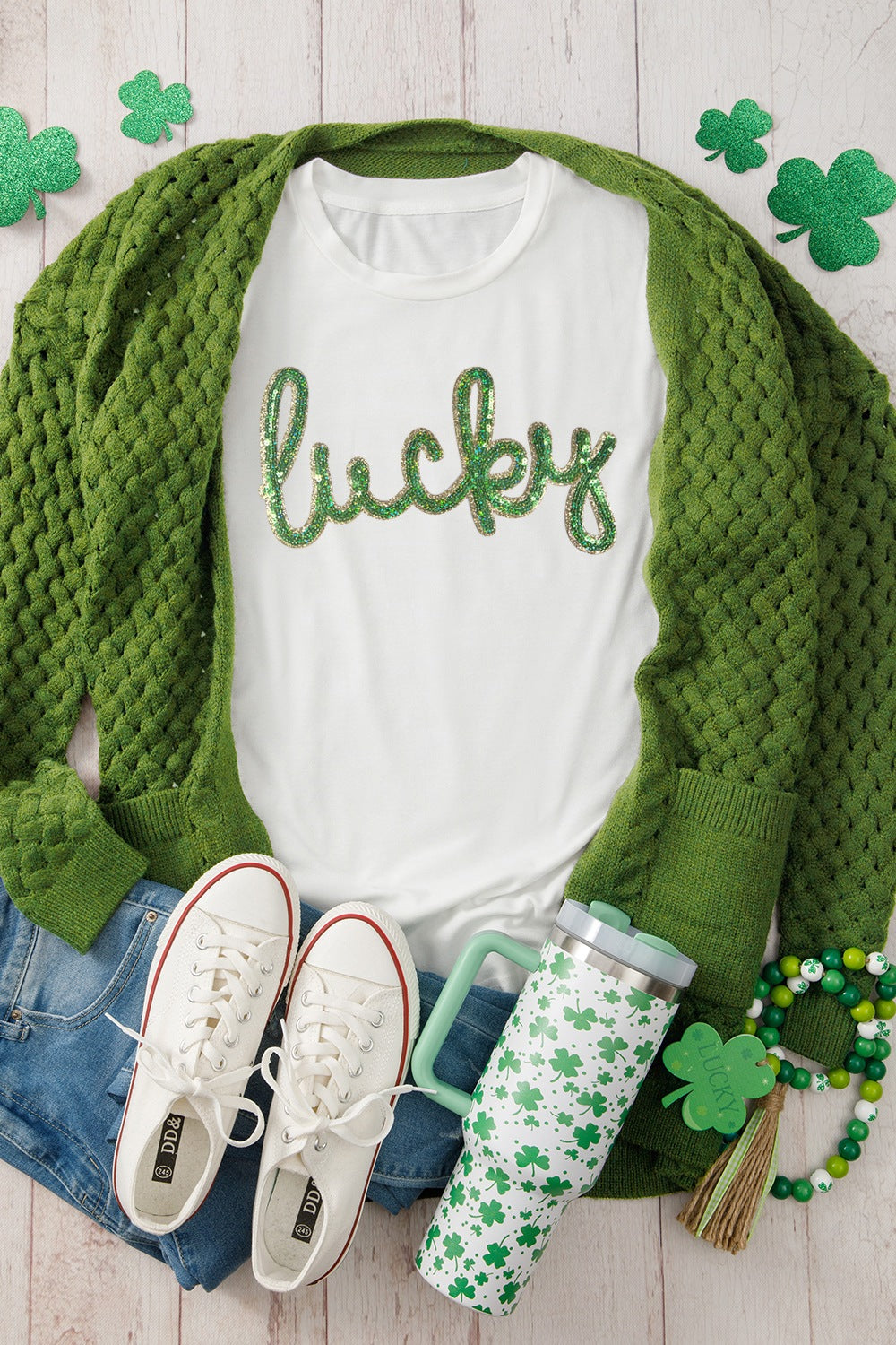 Sequined Lucky St. Patrick’s Day T-Shirt - Festive & Stylish