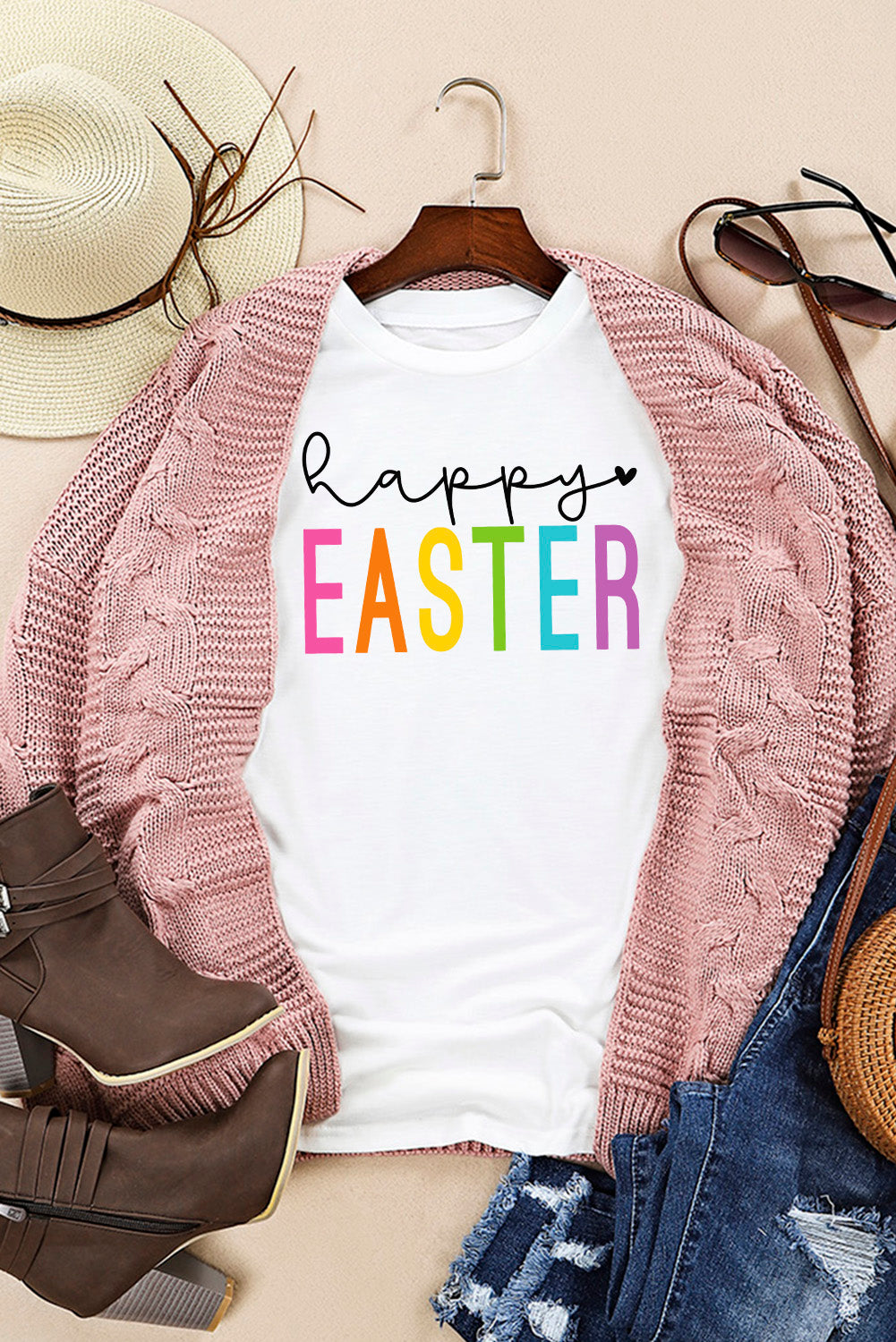 HAPPY EASTER Round Neck T-Shirt - Festive & Comfortable