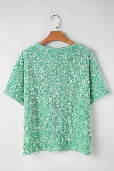 Layered Sequin V-Neck Half Sleeve Top – Shimmer & Shine