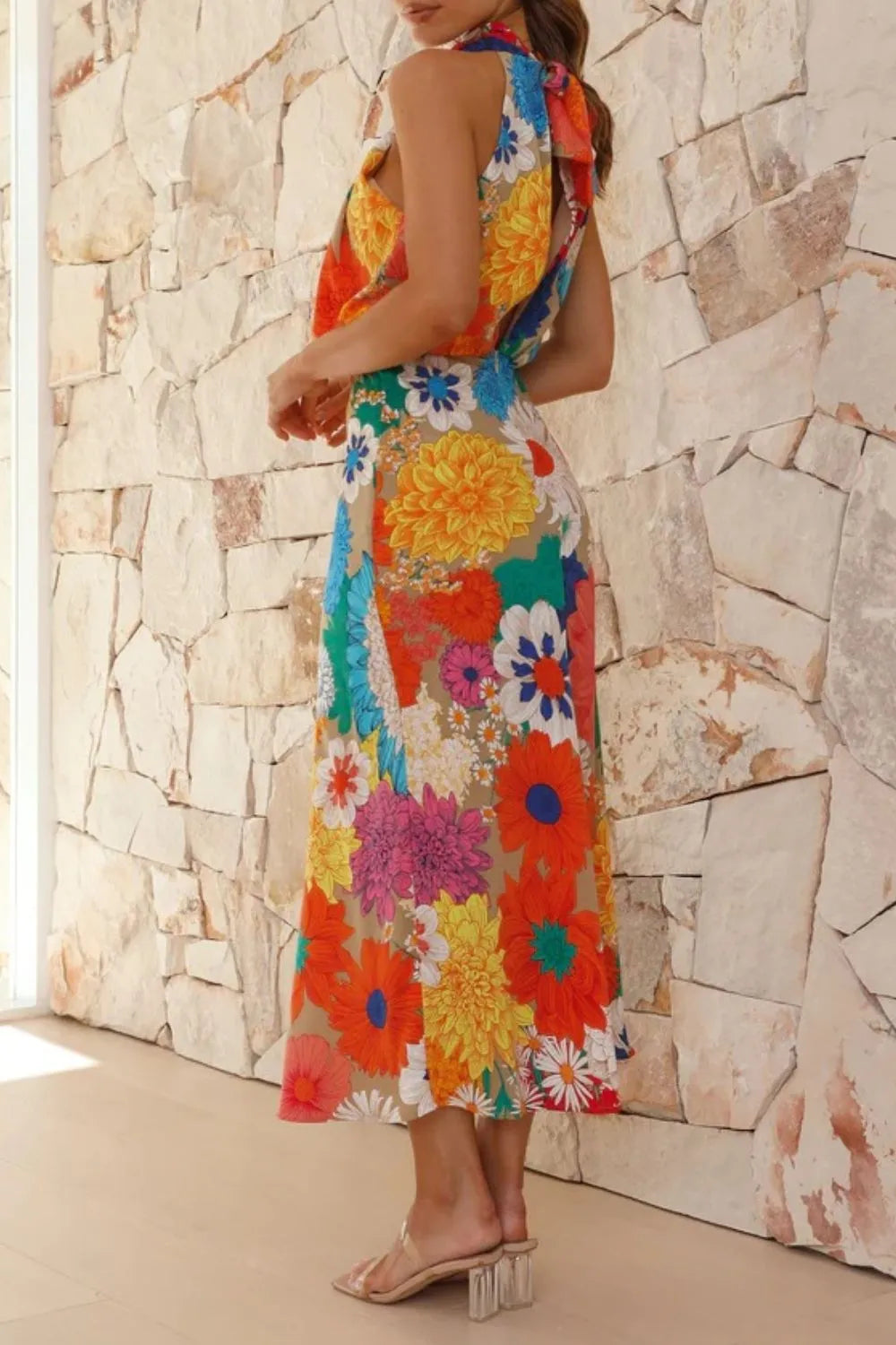Floral Tie-Back Sleeveless Midi Dress