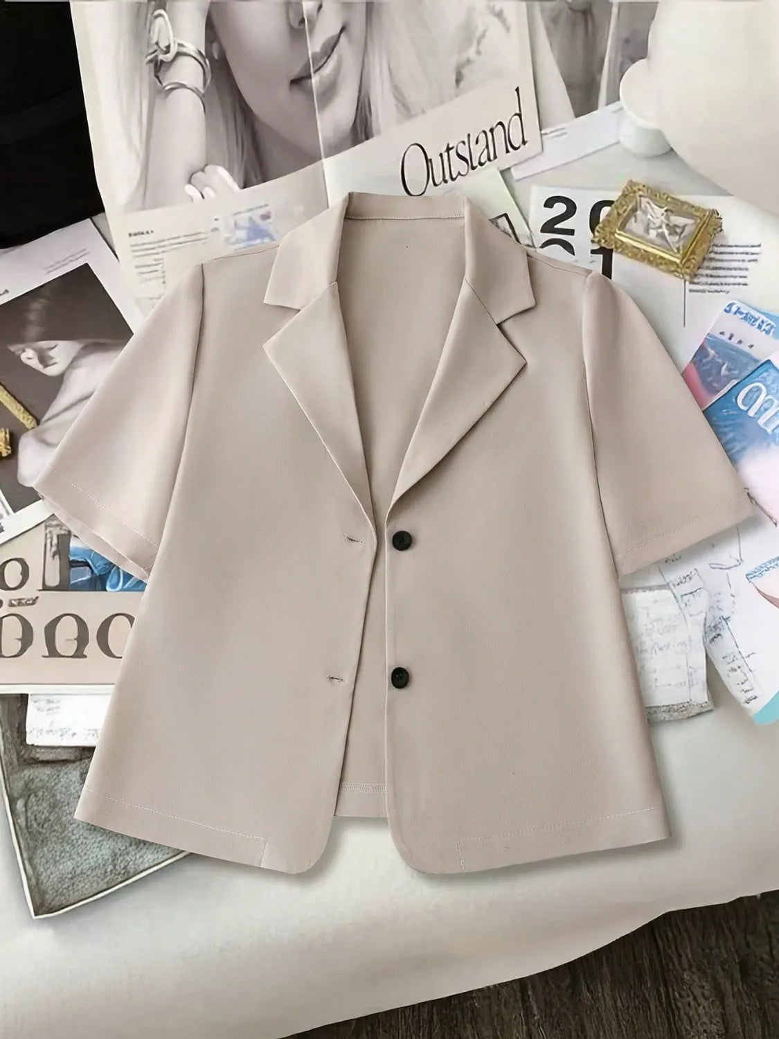 Lightweight PowerMuse Short Sleeve Lapel Blazer Light Khaki