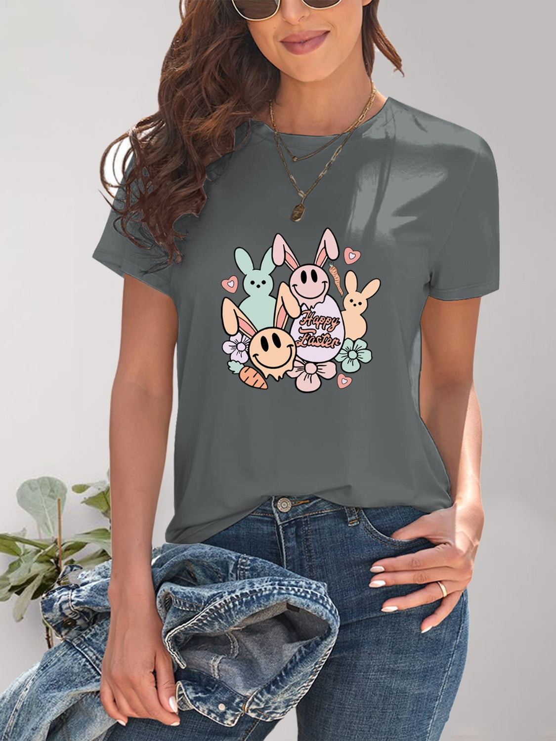 Graphic Round Neck T-Shirt - Casual & Comfortable Tee Dark Gray