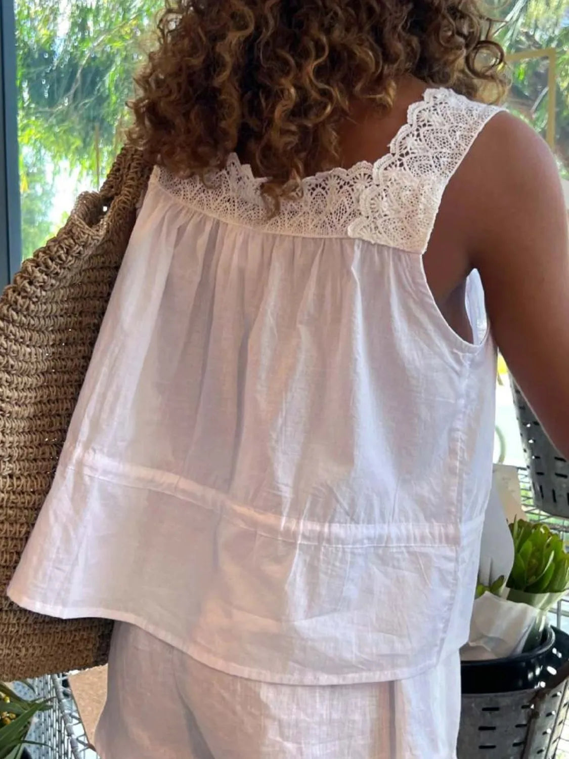 Lace Trim Drawstring Tank - Buttoned & Breezy Style