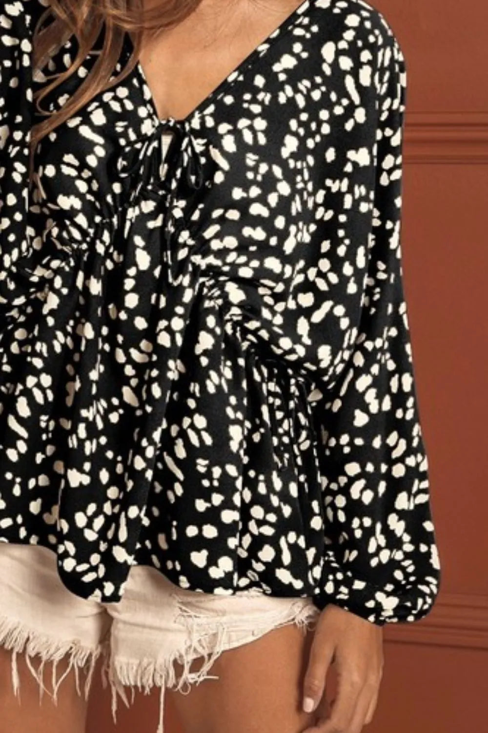 BiBi Leopard Print Woven V-Neck Top with Tied Spaghetti Straps