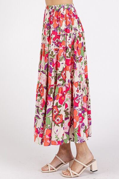 Mittoshop Floral Print Elastic Waist Tiered Skirt