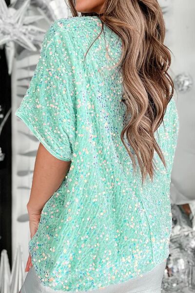 Layered Sequin V-Neck Half Sleeve Top – Shimmer & Shine