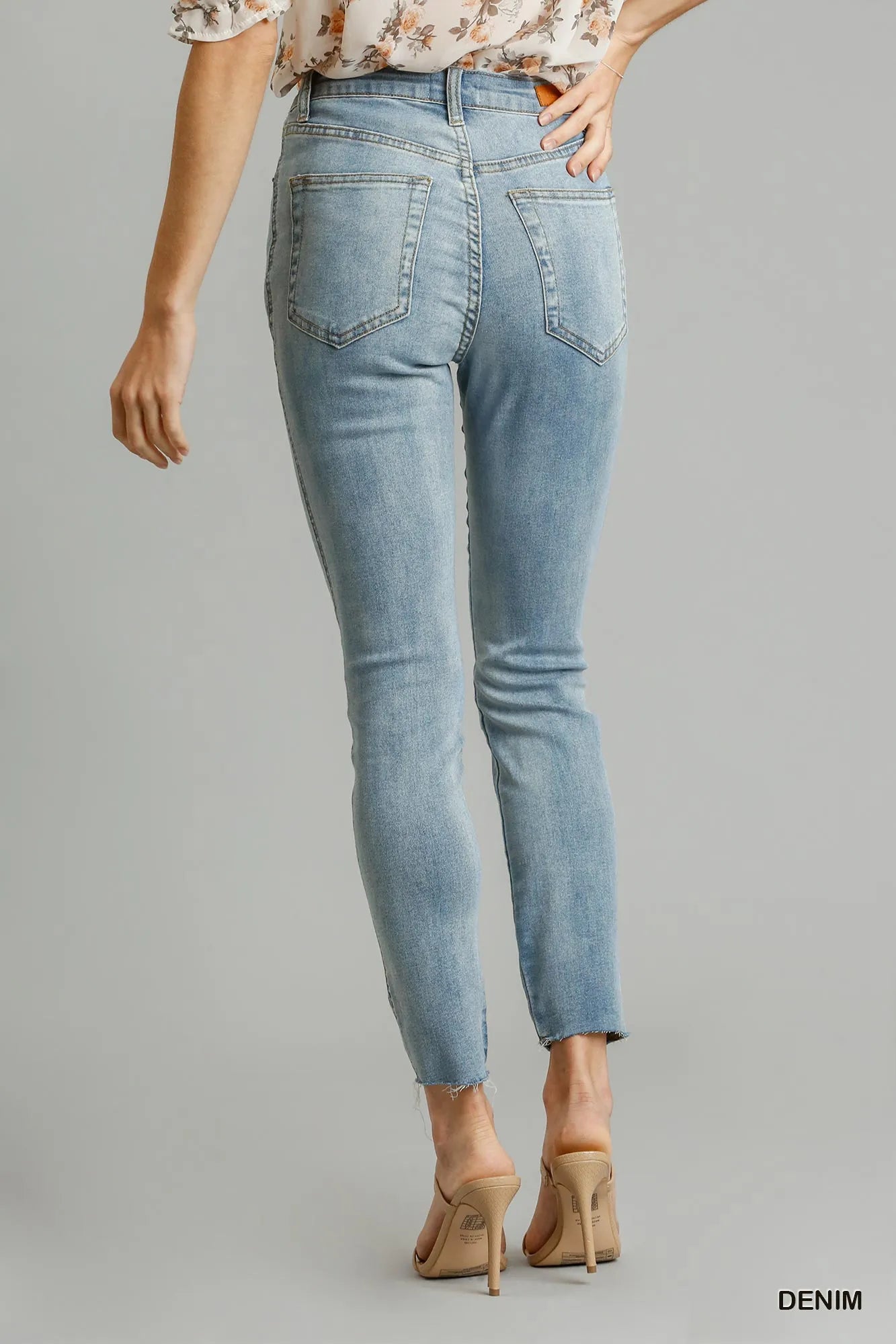 Umgee Distressed Stretch Denim Skinny Jeans with Raw Hem