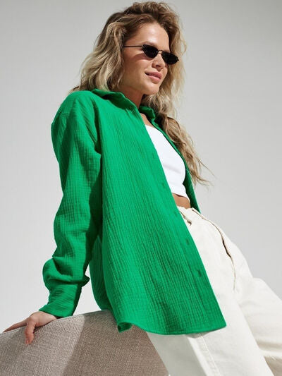 Textured Long Sleeve Collared Shirt - 100% Cotton