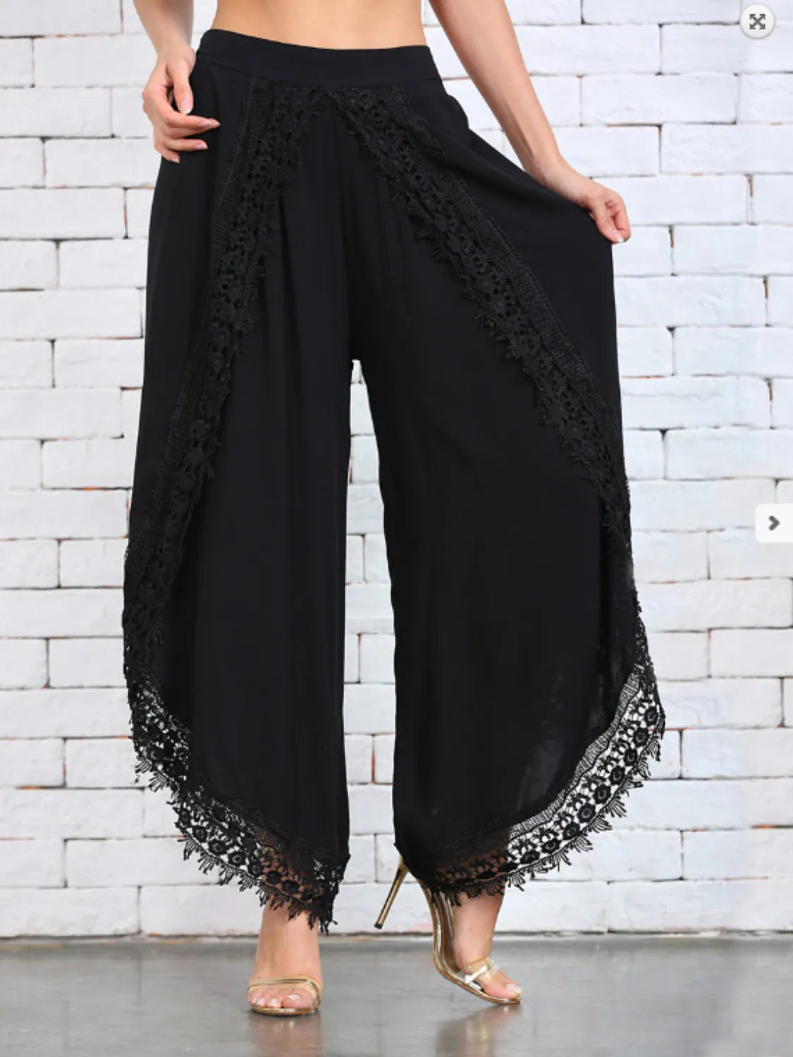 Full Size Lace Detail Wide Leg Pants Black