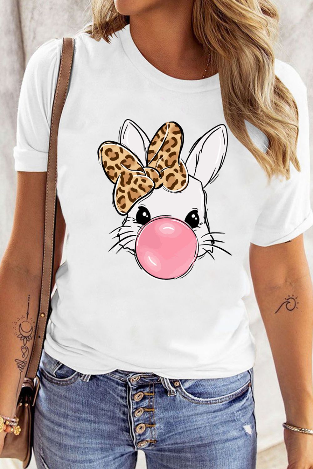 Leopard Bow Rabbit Graphic T-Shirt - Cute & Trendy Tee