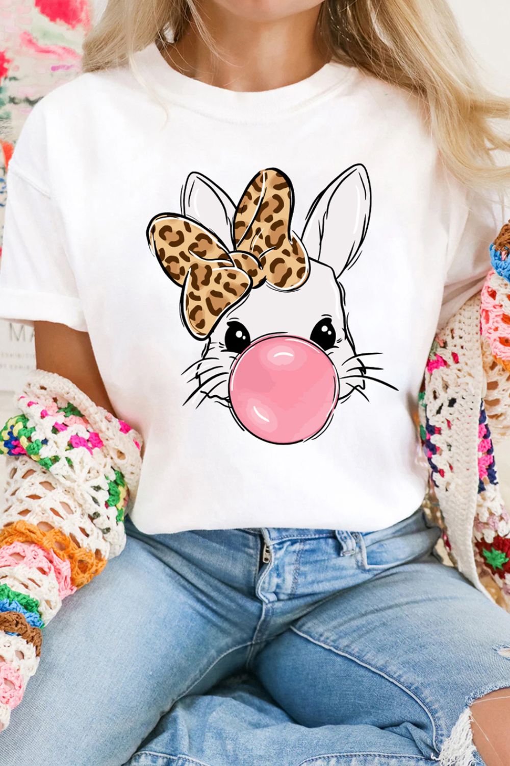 Leopard Bow Rabbit Graphic T-Shirt - Cute & Trendy Tee