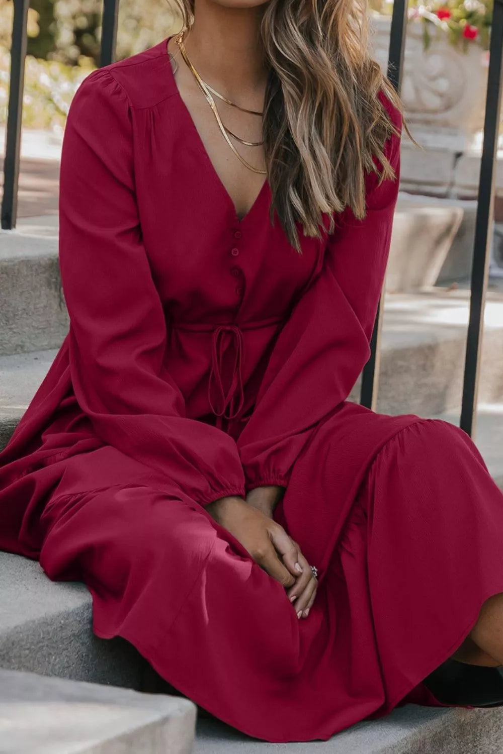 Leopard-Trim Notched Neck Puff-Sleeve Shift Mini Dress