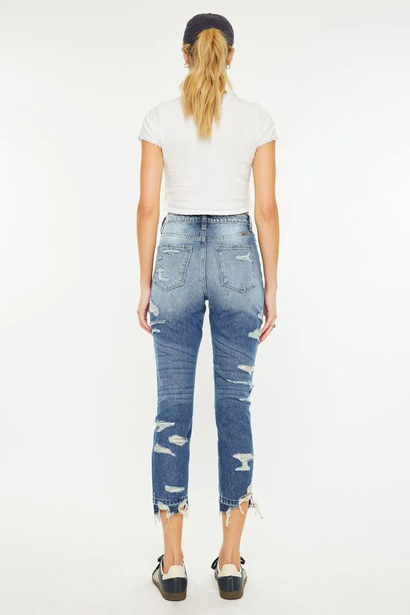 Kancan Distressed High-Rise Raw Hem Skinny Jeans