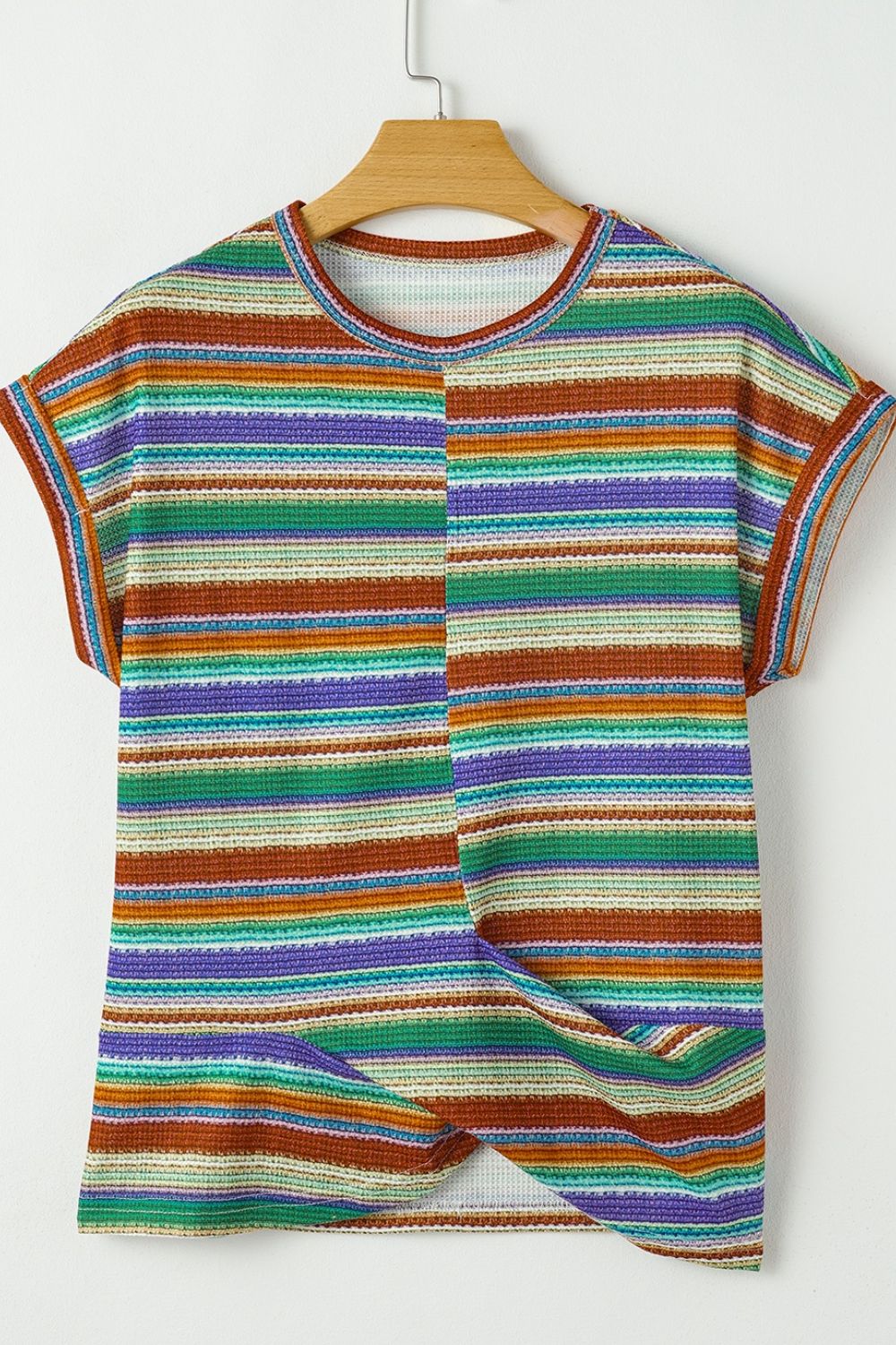 Multicolour Striped Twist Hem Cap Sleeve Top - Chic & Trendy