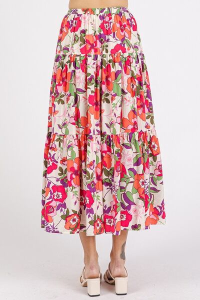 Mittoshop Floral Print Elastic Waist Tiered Skirt