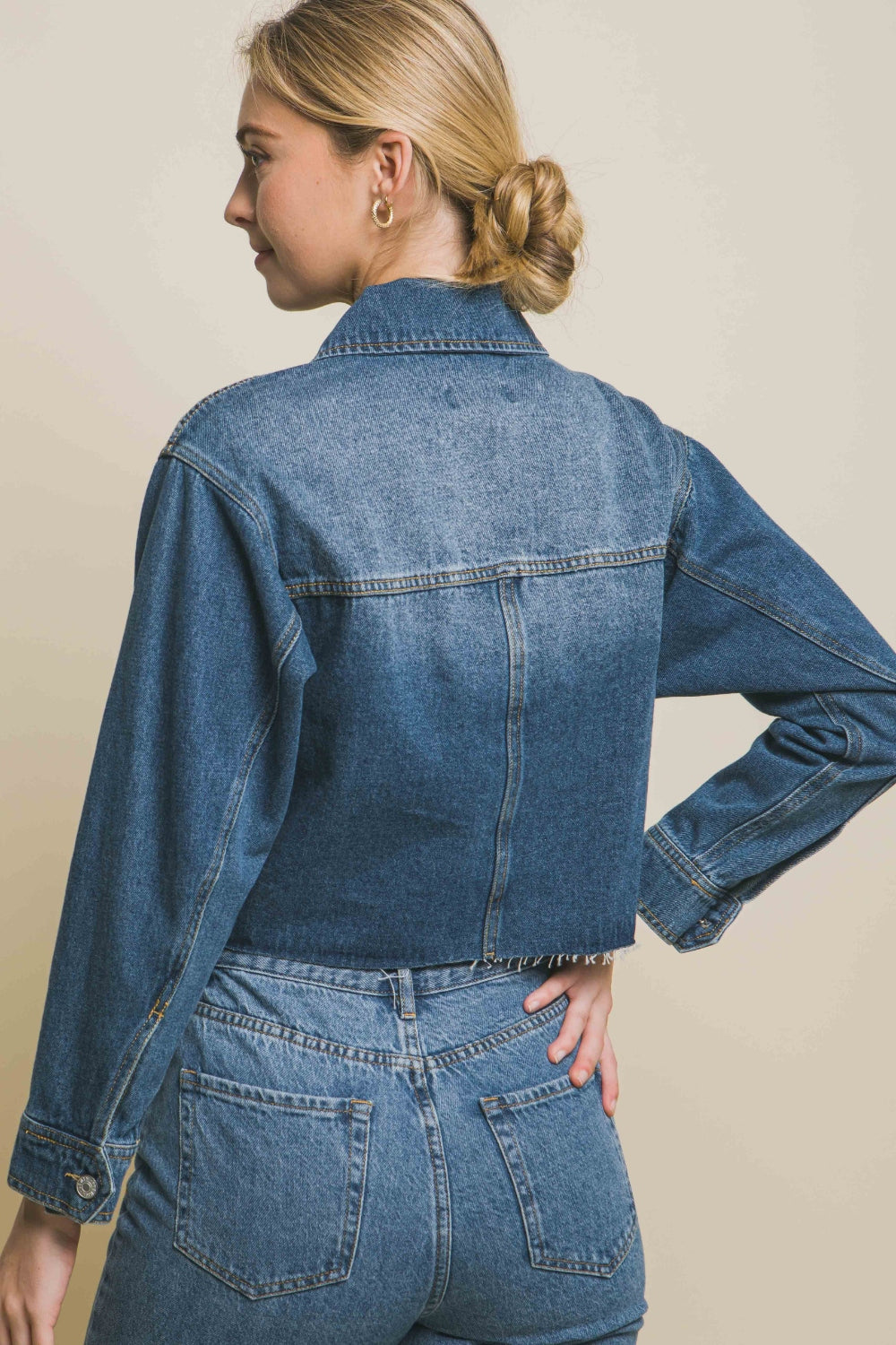 Love Tree Cropped Denim Jacket with Raw Hem