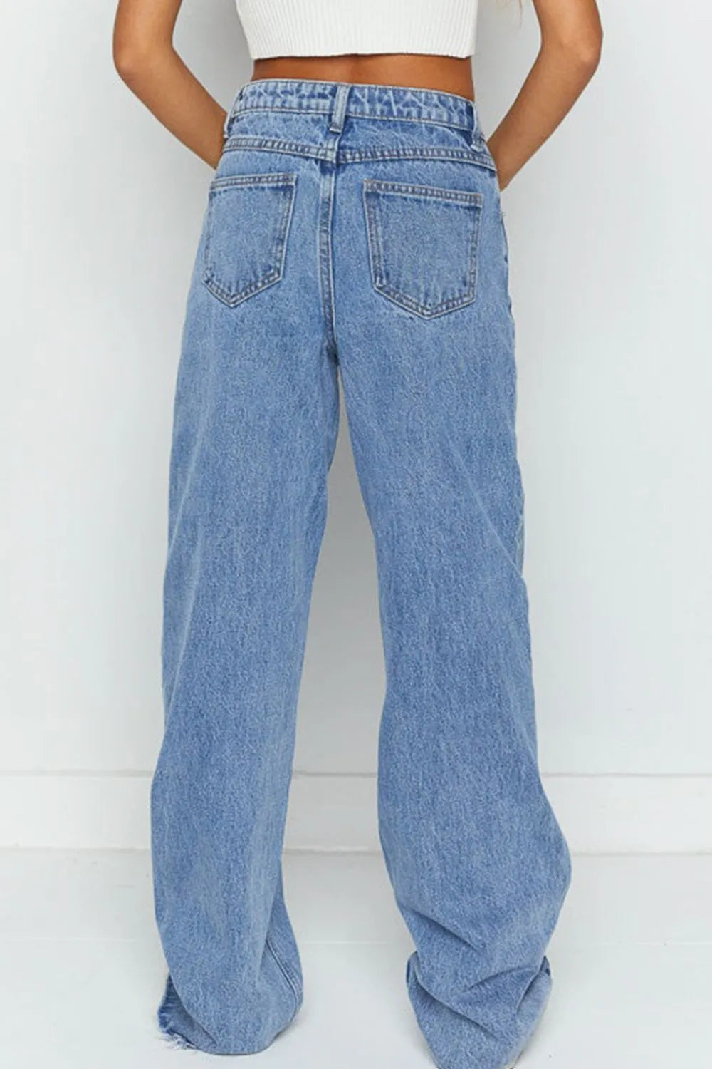 Mid Rise Wide Leg Jeans with Asymmetrical Waist
