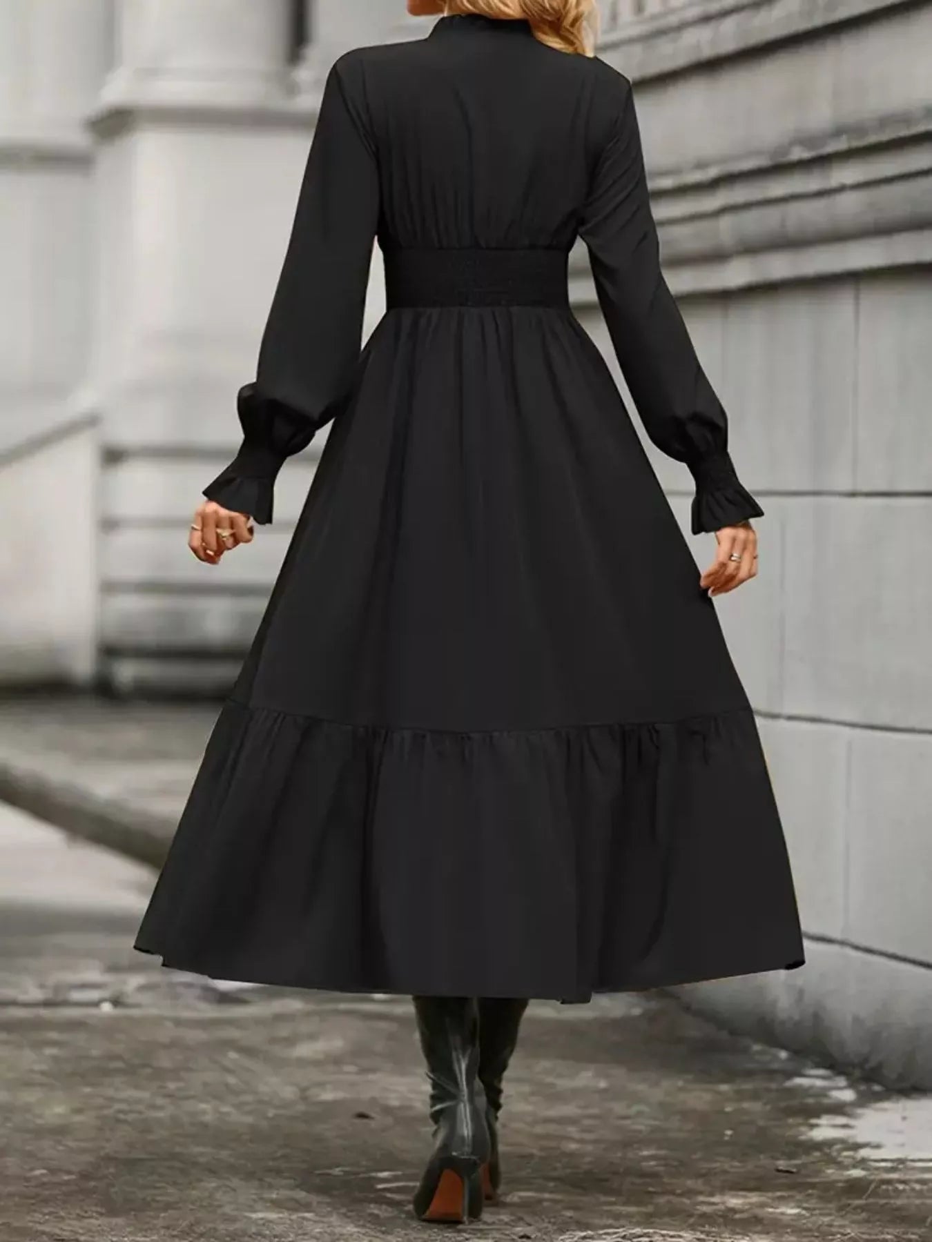 Elegant Ruched Surplice Long Sleeve Tiered Midi Dress
