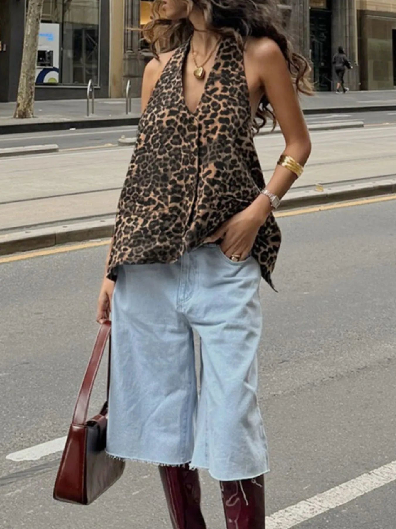 Leopard Print Halter Neck Cami Top