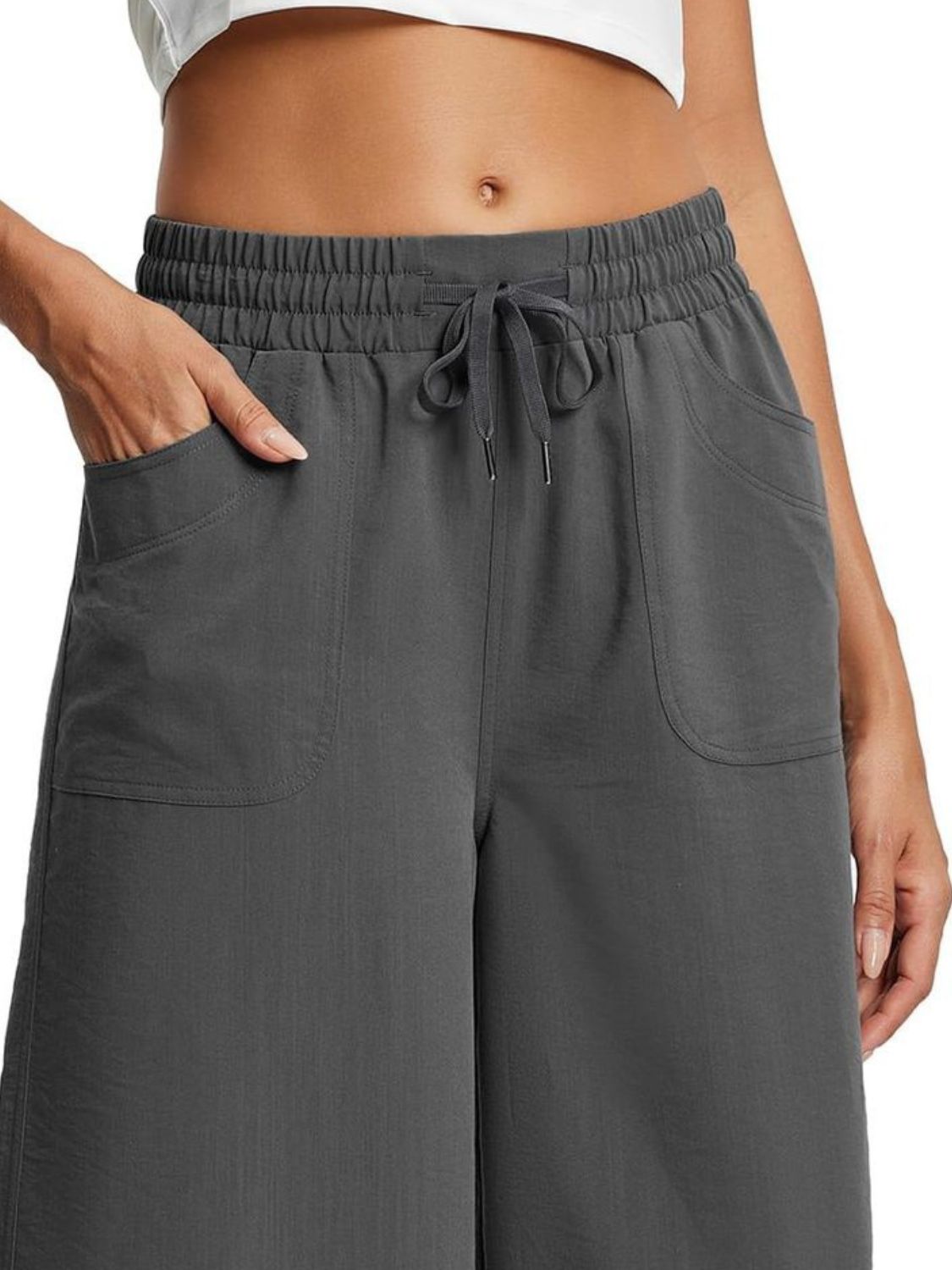 Cross Wide Leg Jeans with Pockets & Drawstring - Plus Size Available