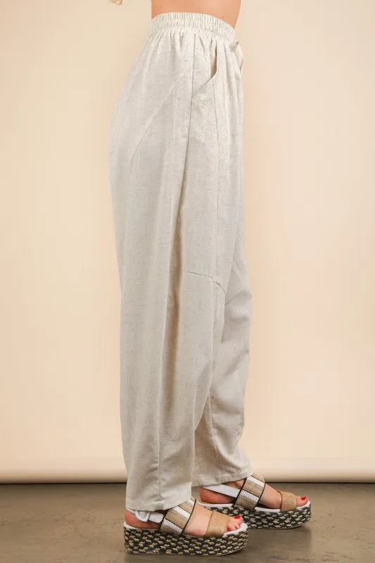 VERY J Solid Woven Barrel Pants with Drawstring Waist