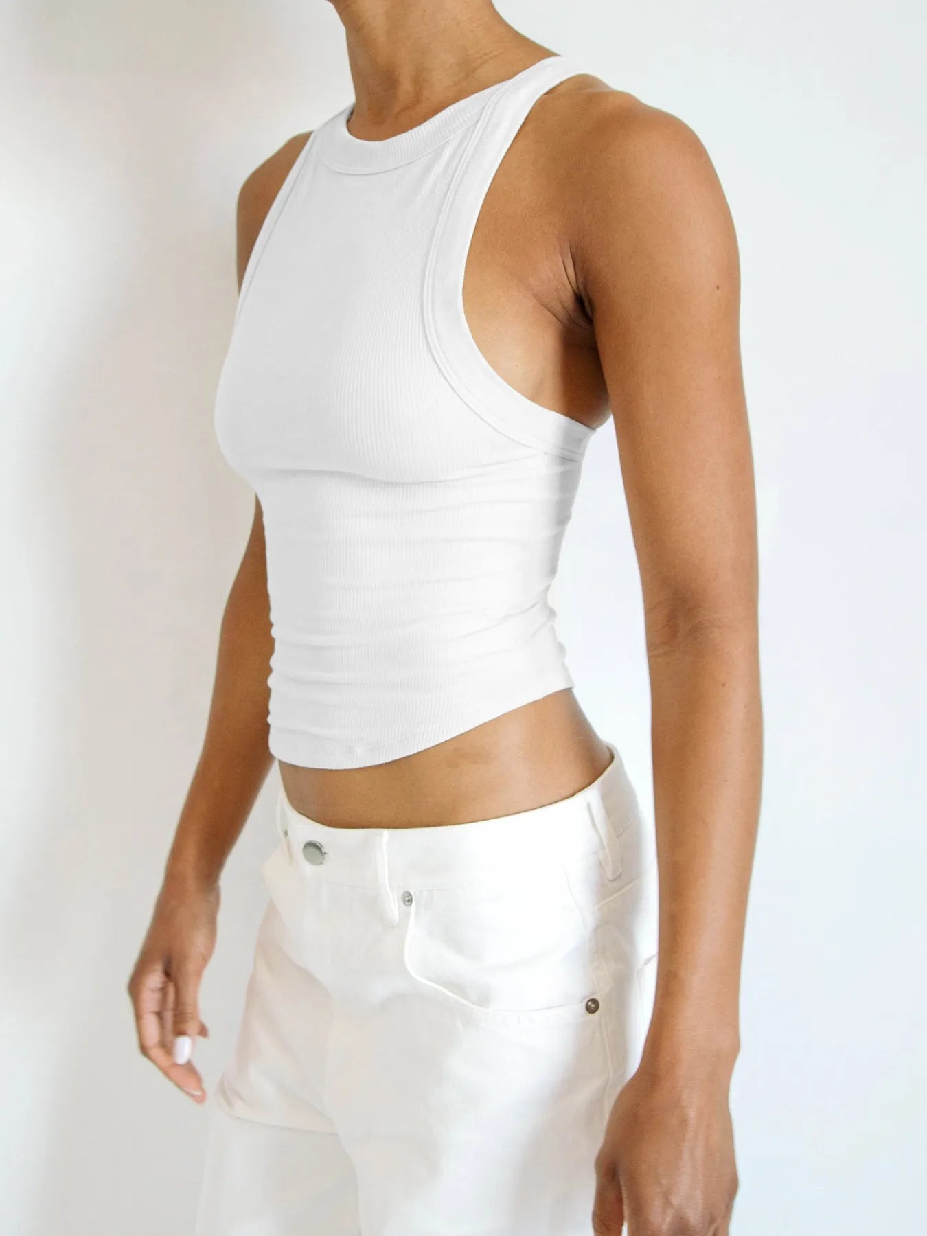 Asymmetrical Ribbed Back Crop Tank Top