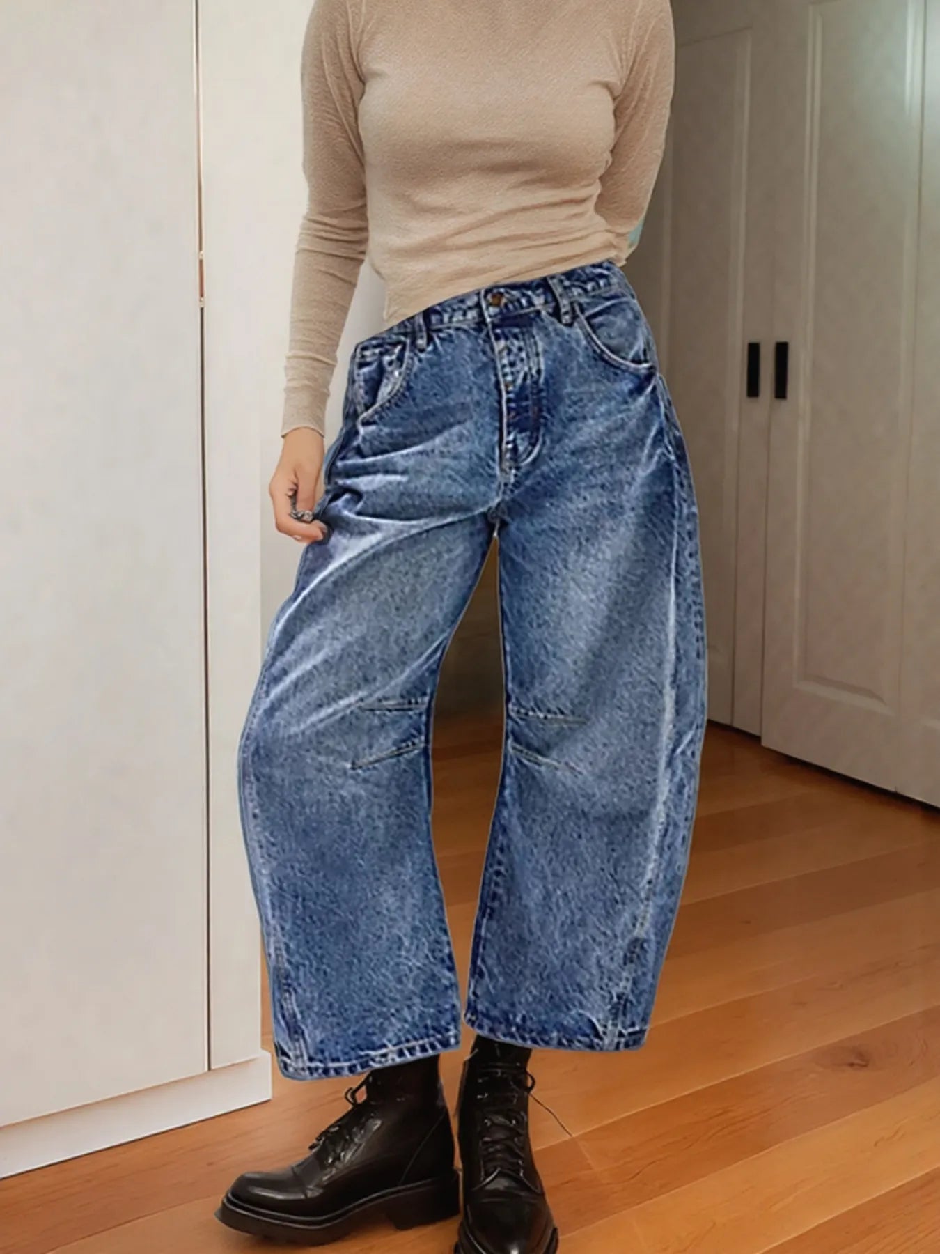 Wide Leg Relaxed Fit Jeans – High Comfort Cotton Blend Denim Blue