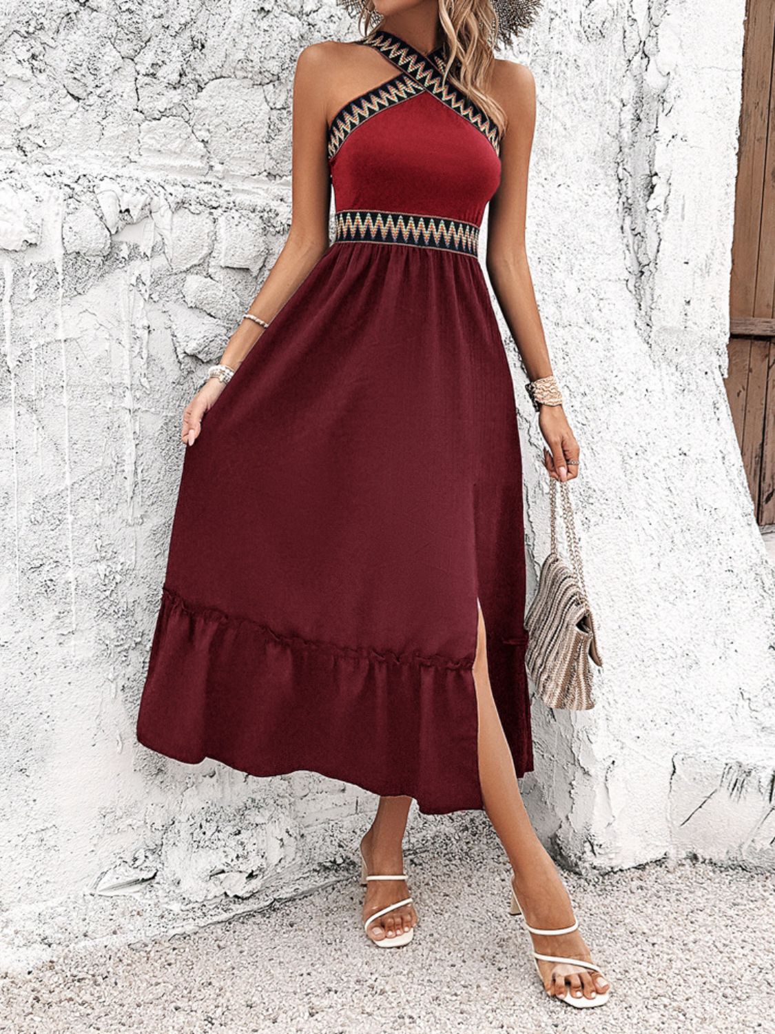 Devine Ruffled Slit Sleeveless Midi Dress - Elegant & Chic
