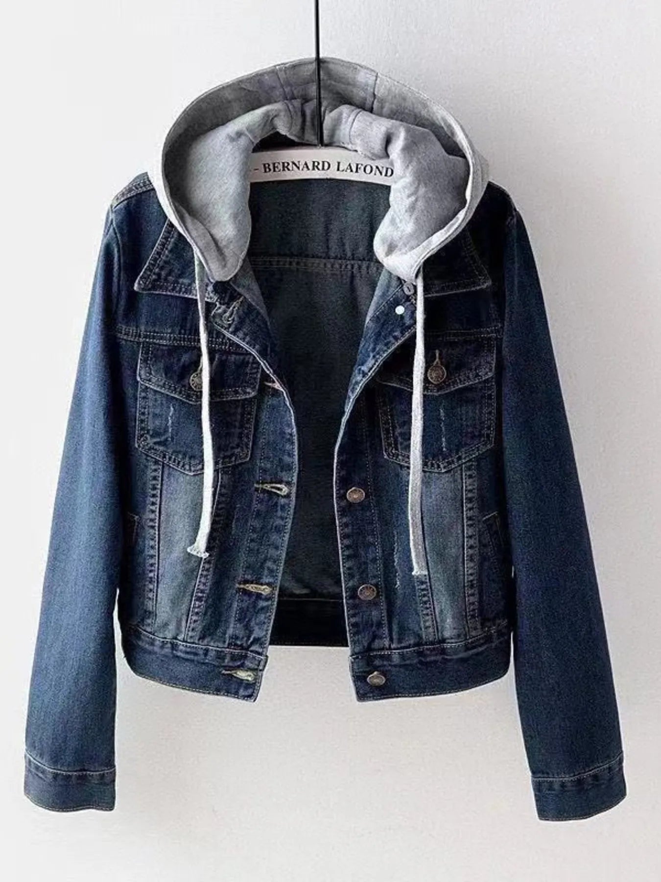 Plus Size Hooded Drawstring Denim Jacket with Button-Up Front