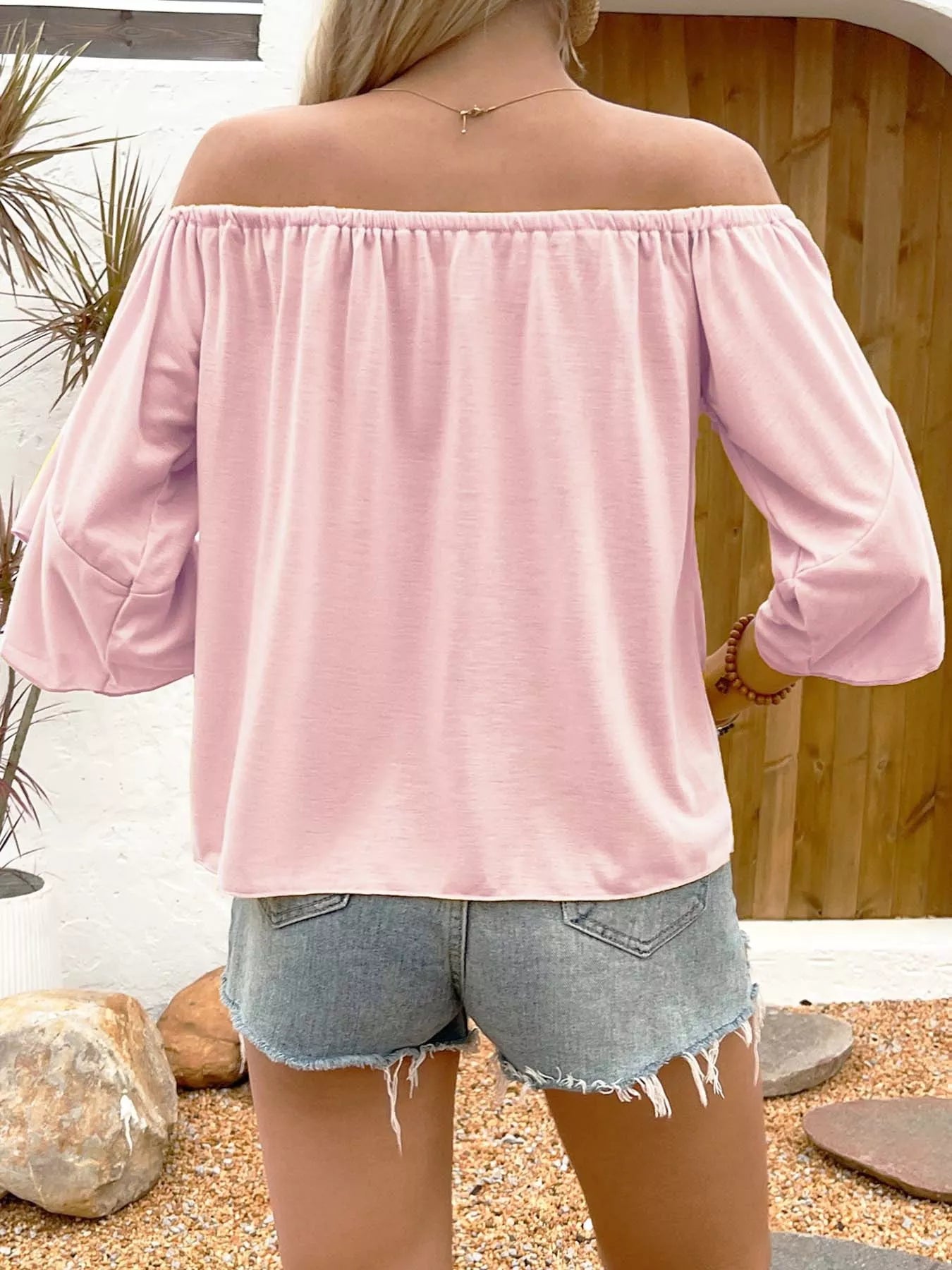 Off-Shoulder Tie-Front Casual T-Shirt