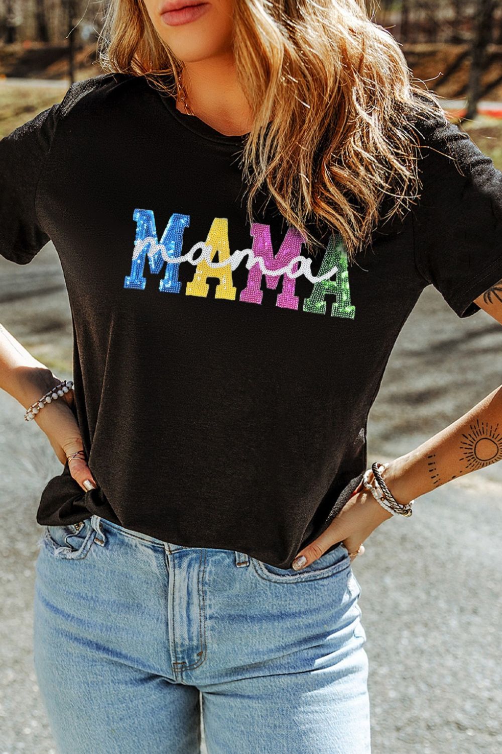 Sequin MAMA T-Shirt - Chic & Comfy Mom Life Tee